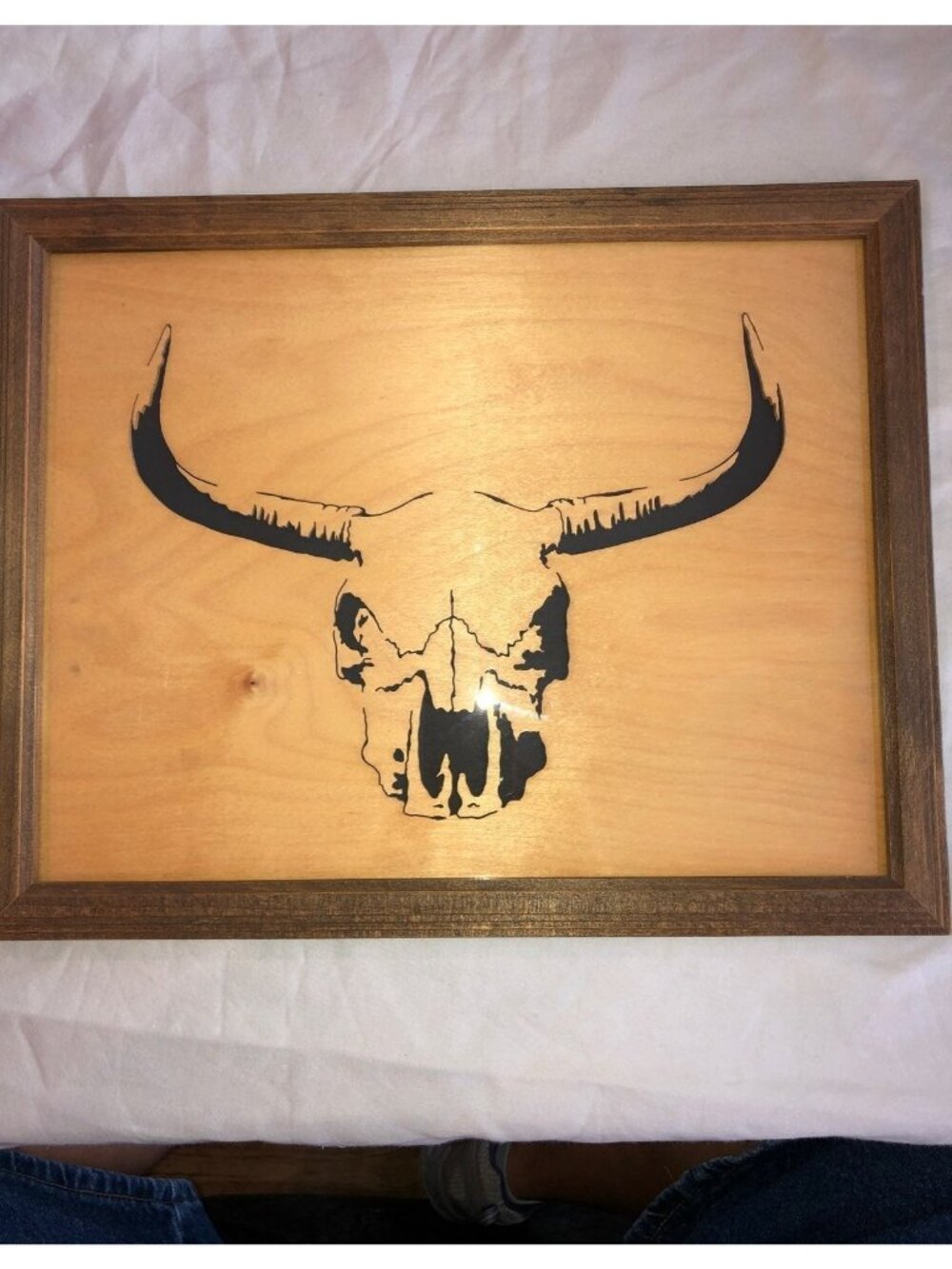 Longhorn Skull Wall Art Handcrafted On Wood By Steven Waggoner - Signed Framed